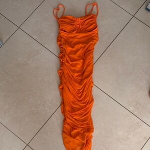 Elegant Orange Ruched Dress
